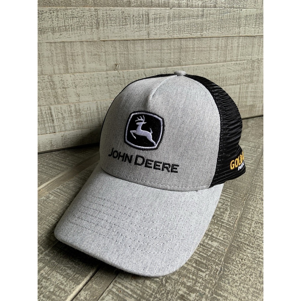 John Deere Embroidered Mesh Snapback Trucker Hat Cap Gray Black Vented New